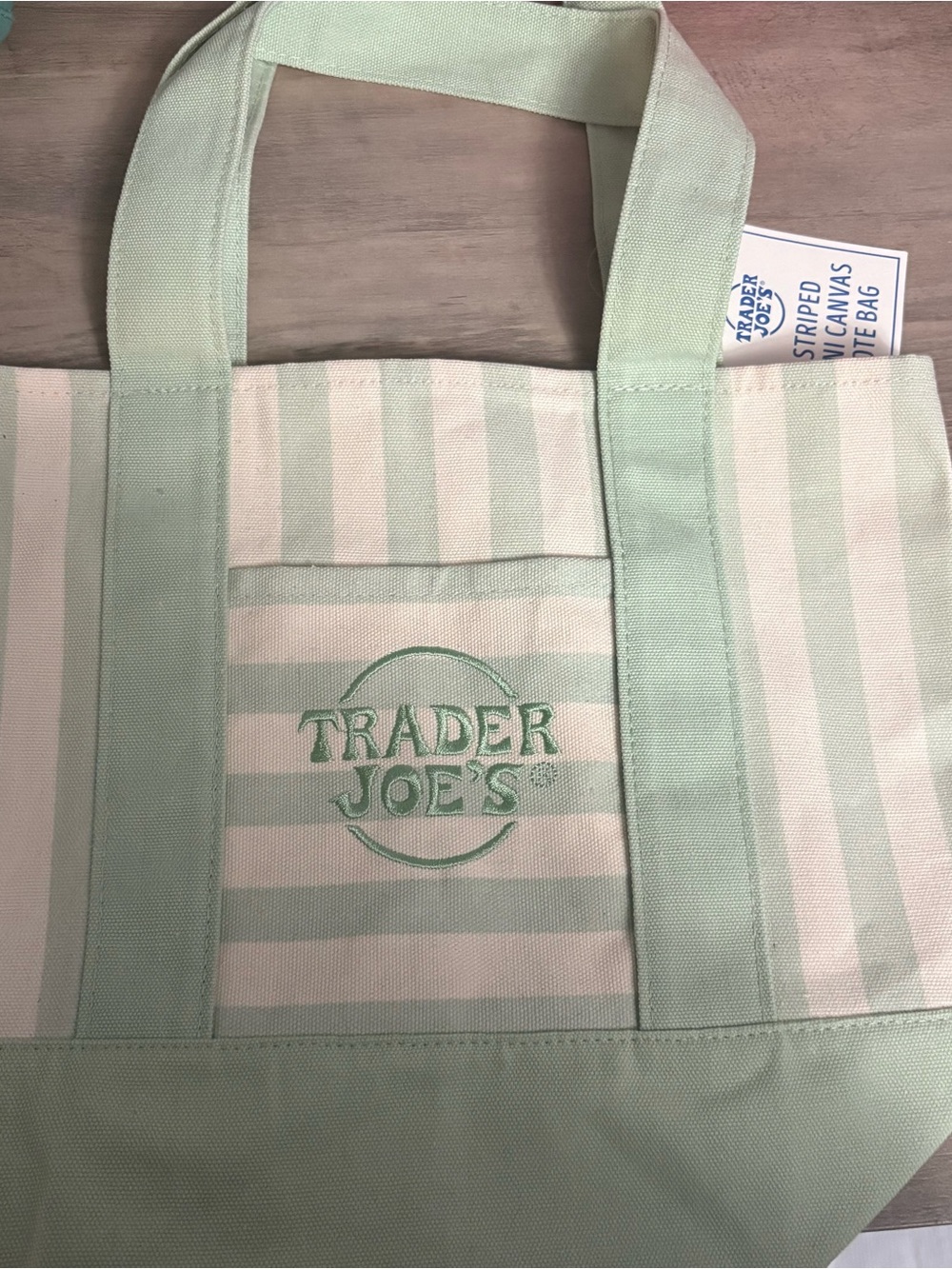 Trader Joe’s viral striped mini canvas tote new with tags green